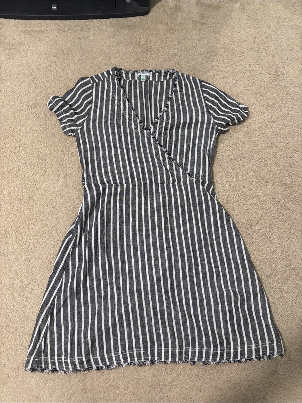 Susina Black & White Vertical-Stripe Wrap Midi Dress